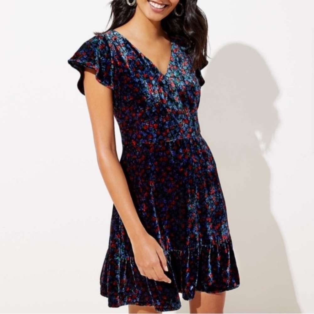 Loft Velvet Dress / Blue and Red Floral